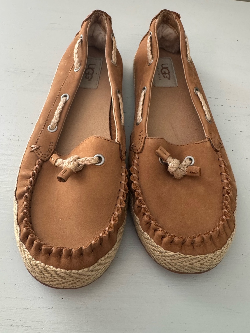 UGG leather Tan Moccasin Espadrille Loafers - Comfortable Slip-On Shoes - Picture 2 of 6